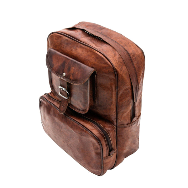 Vintage Goat Leather Laptop Backpack with Buckle Flap