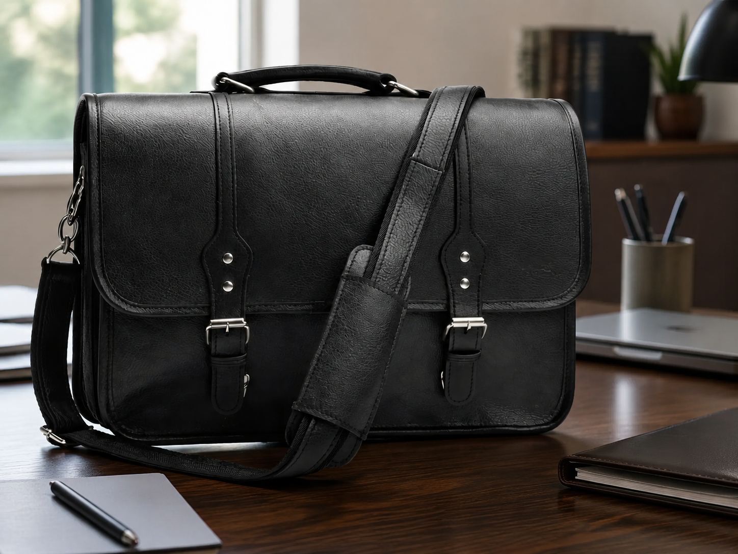Black Buffalo Leather Messenger Bag