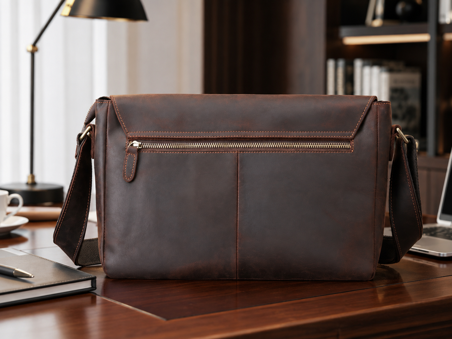 Large Vintage Full-Grain Leather Laptop Messenger Bag