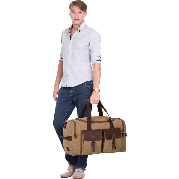 Canvas Cowhide Leather Duffel Bag