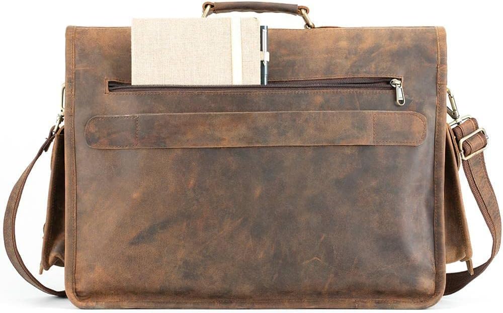Vintage Full-Grain Buffalo Leather Laptop Messenger Bag