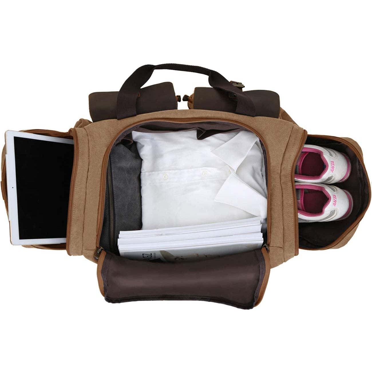 Canvas Cowhide Leather Duffel Bag