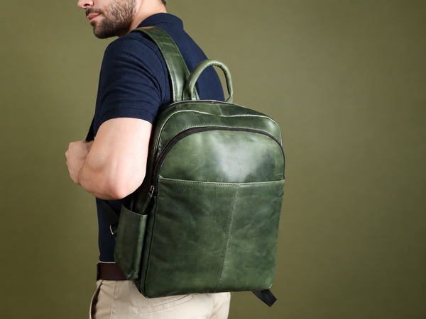 Sea Green Glossy Buffalo Leather Travel Backpack