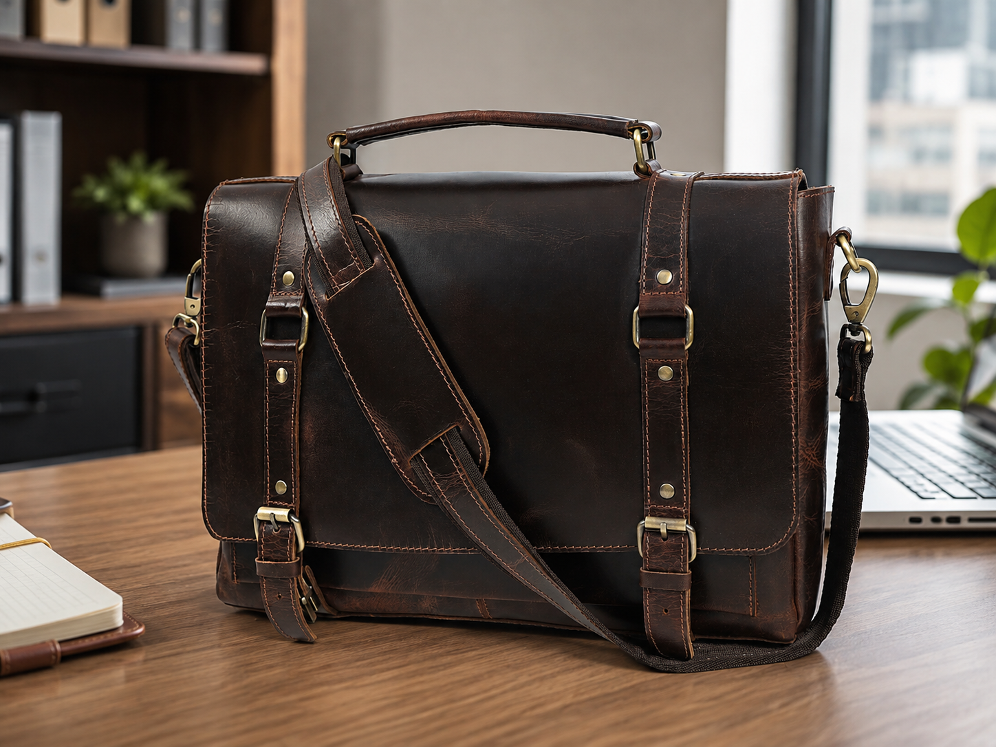 Full-Grain Buffalo Leather Messenger Bag