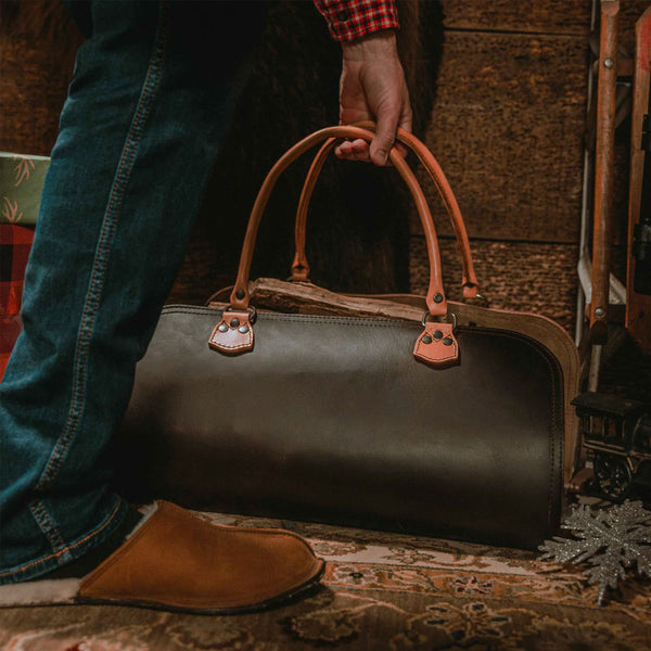 Black Full-Grain Leather Firewood Carrier