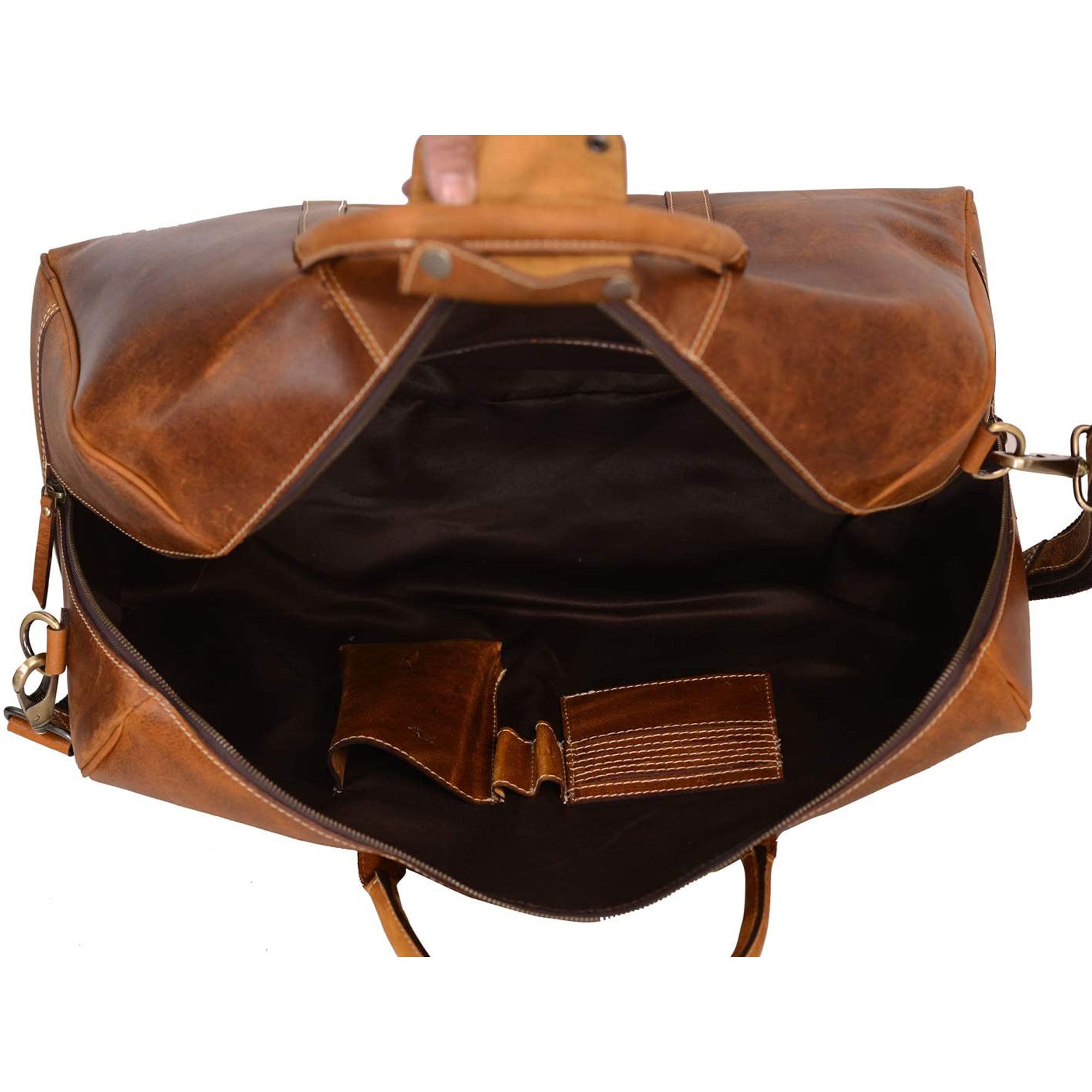 Leather Duffel Bag - Travel, Gym, Sports, Overnight, and Weekend Cabin Holdall (Distressed Tan)