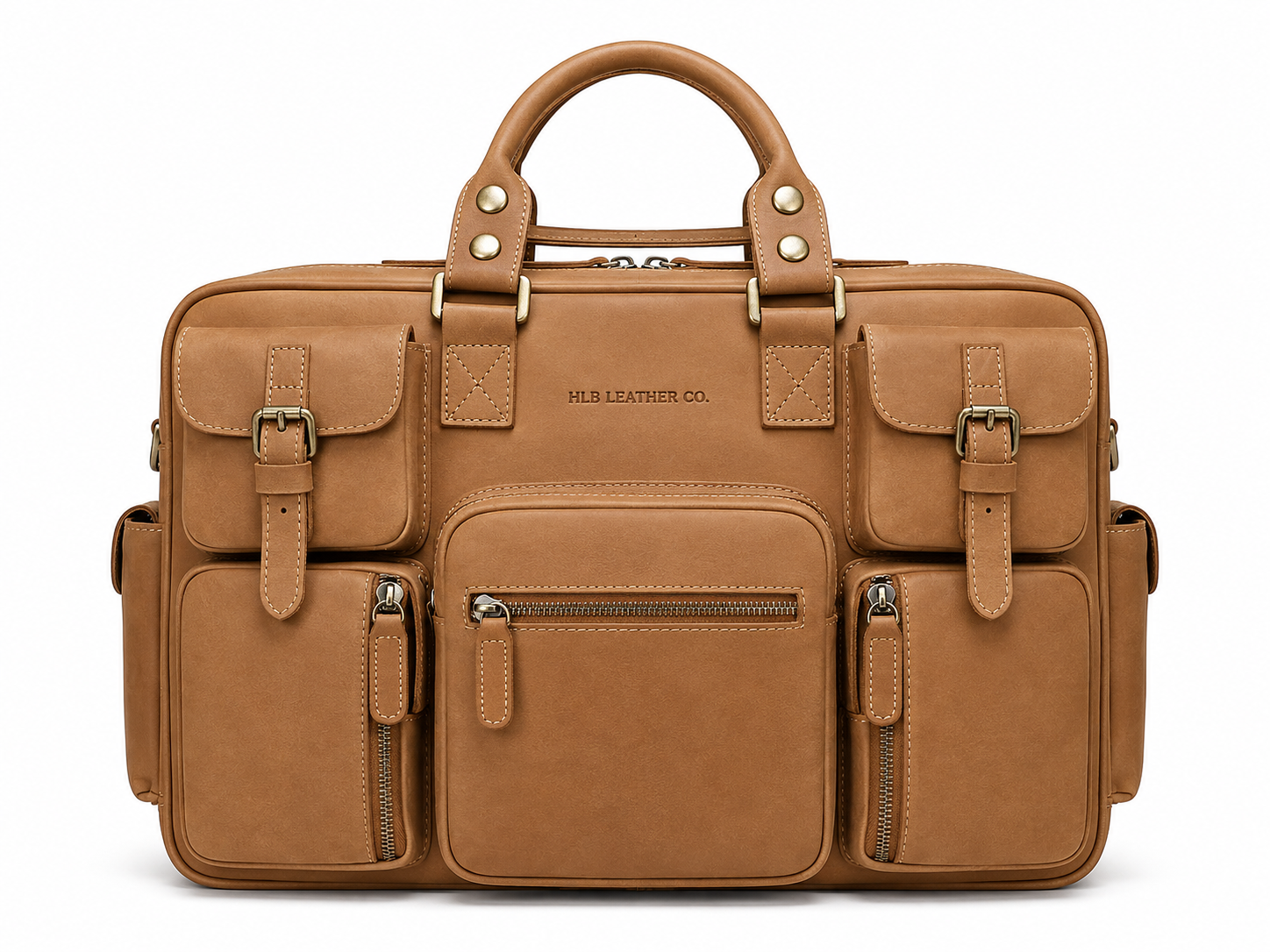 Full-Grain Cowhide Leather Laptop Briefcase with Multiple Pockets