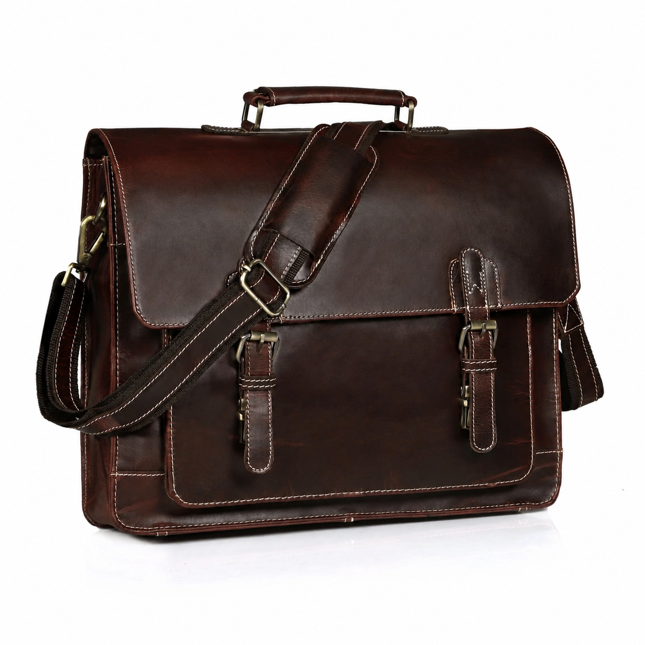 Brown Full-Grain Buffalo Leather Laptop Messenger Bag