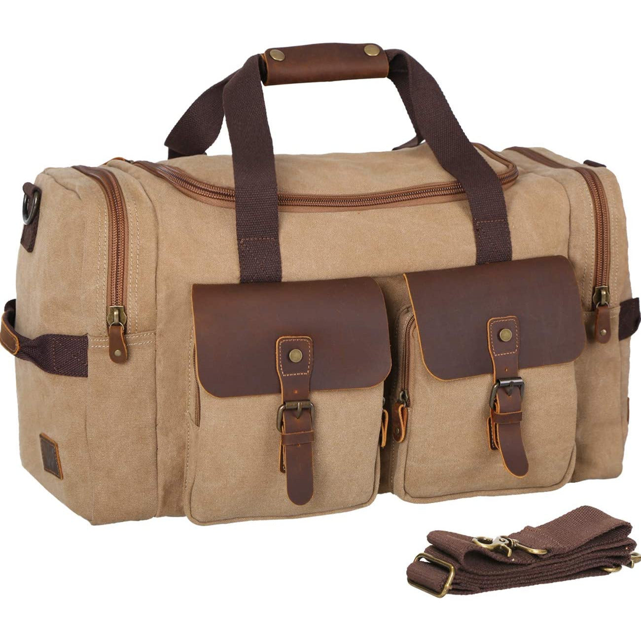 Canvas Cowhide Leather Duffel Bag
