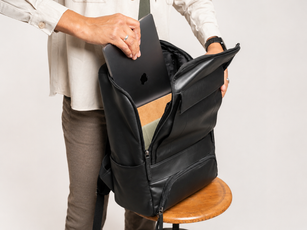 Leather Laptop Backpack Black Rich
