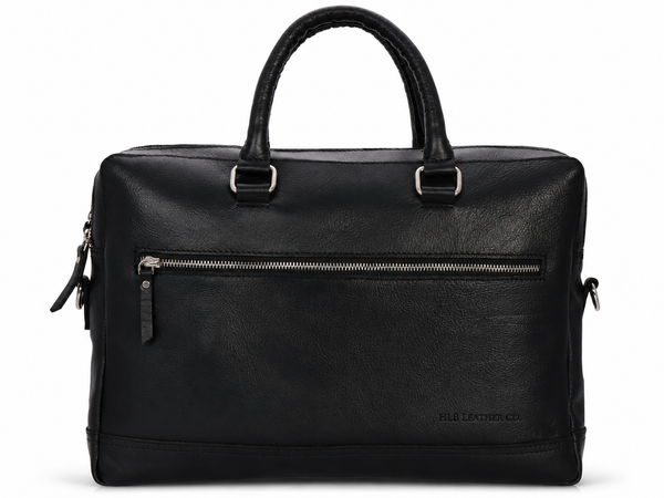 Black Top-Grain Buffalo Leather Briefcase