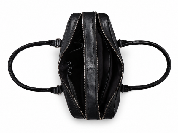 Black Top-Grain Buffalo Leather Briefcase for Men