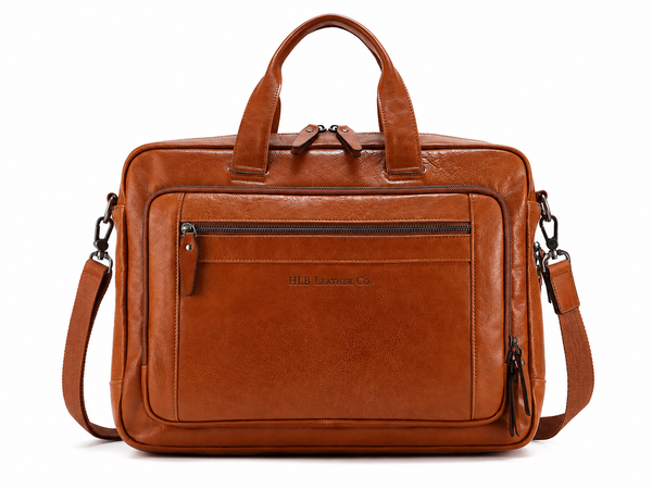 Vegetable-Tanned Full-Grain Leather Laptop Briefcase
