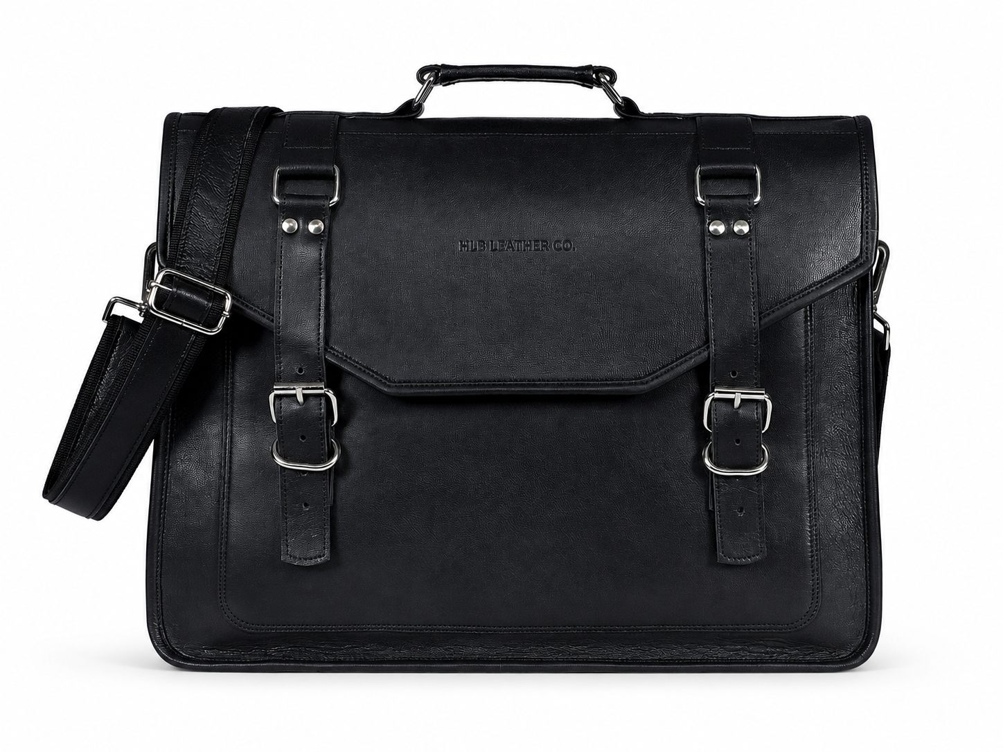 Black Full-Grain Leather Messenger Bag for Men