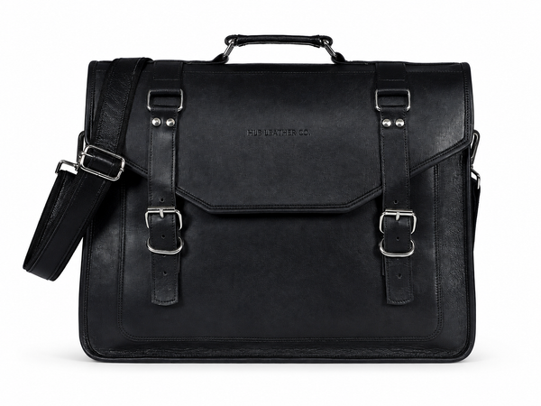 Black Full-Grain Leather Messenger Bag for Men