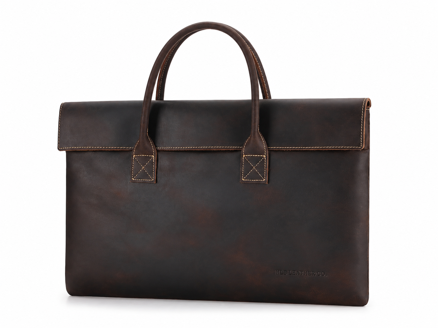 Compact Full-Grain Leather Laptop Briefcase
