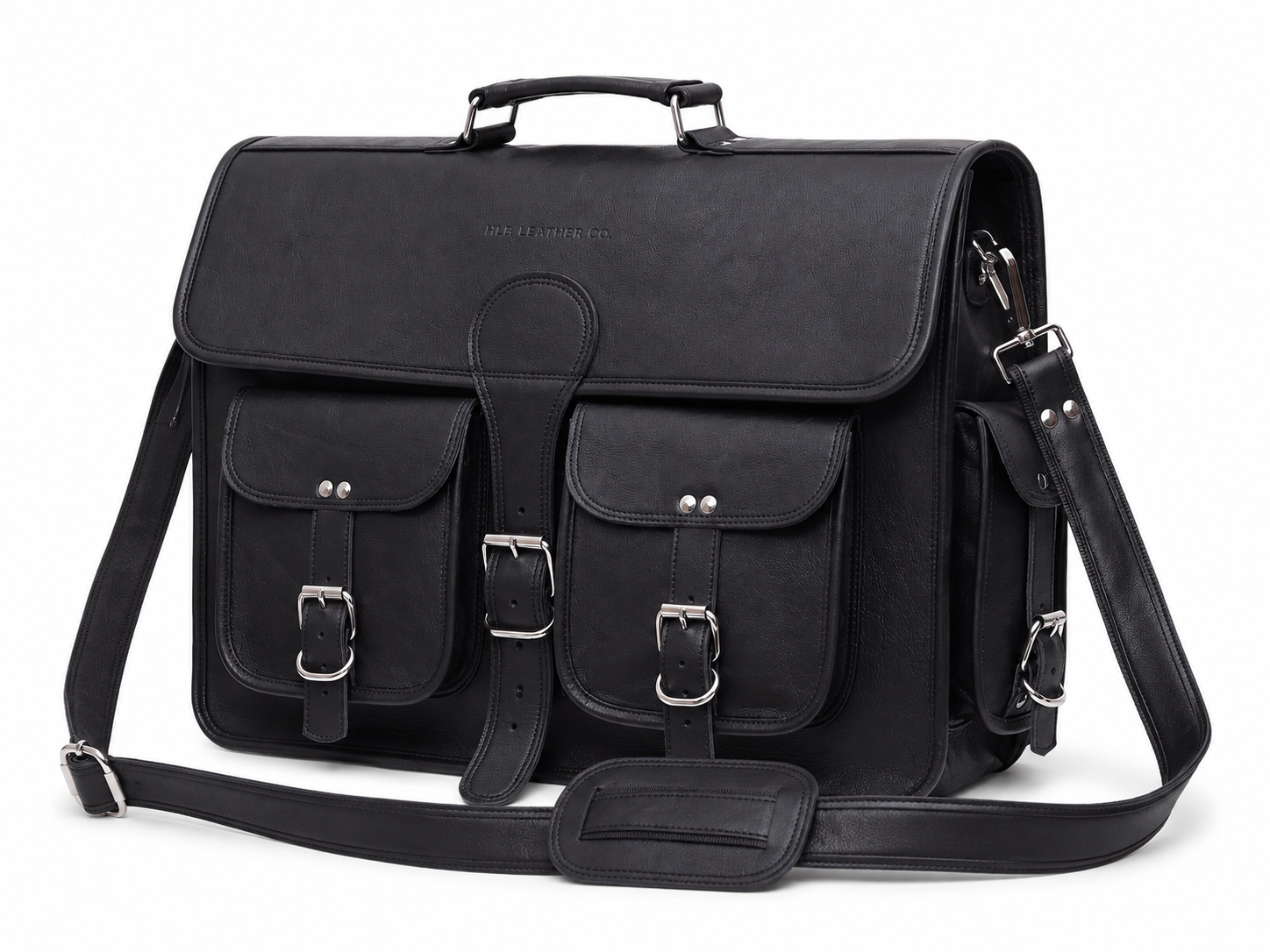 Black Full-Grain Leather Messenger Bag for Men