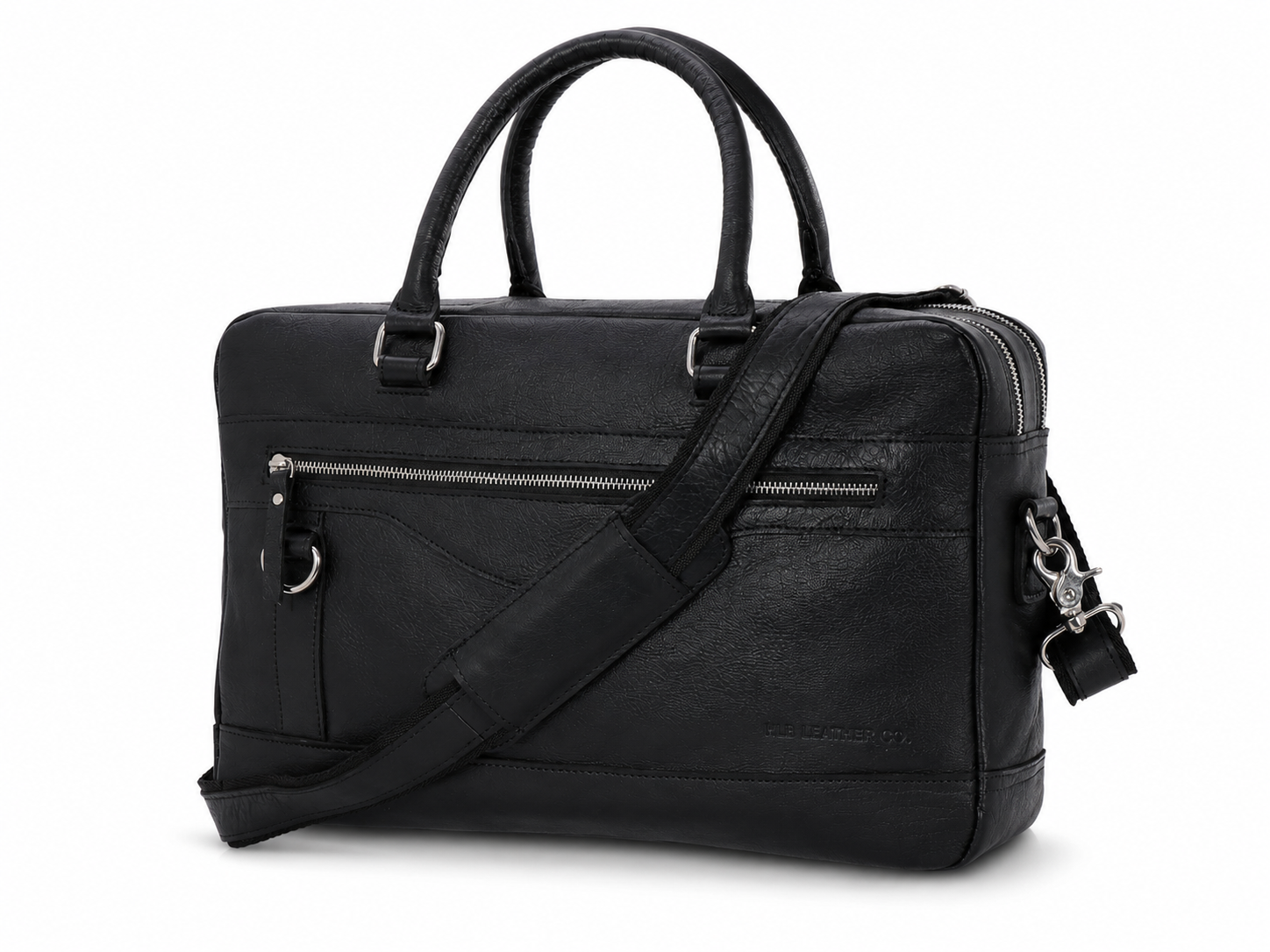 Black Top-Grain Buffalo Leather Briefcase for Men