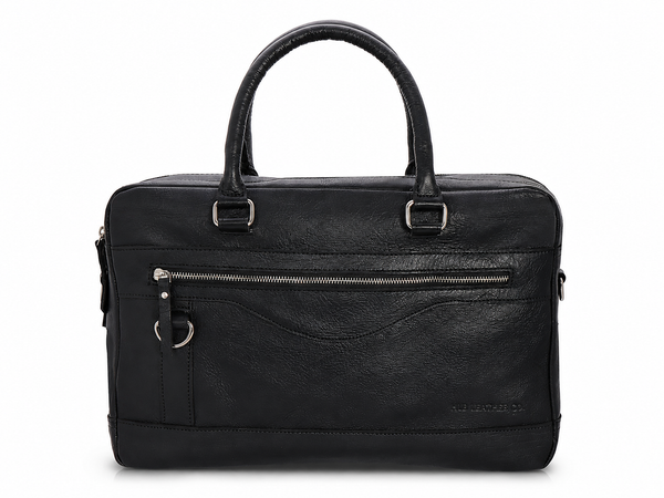Black Top-Grain Buffalo Leather Briefcase for Men
