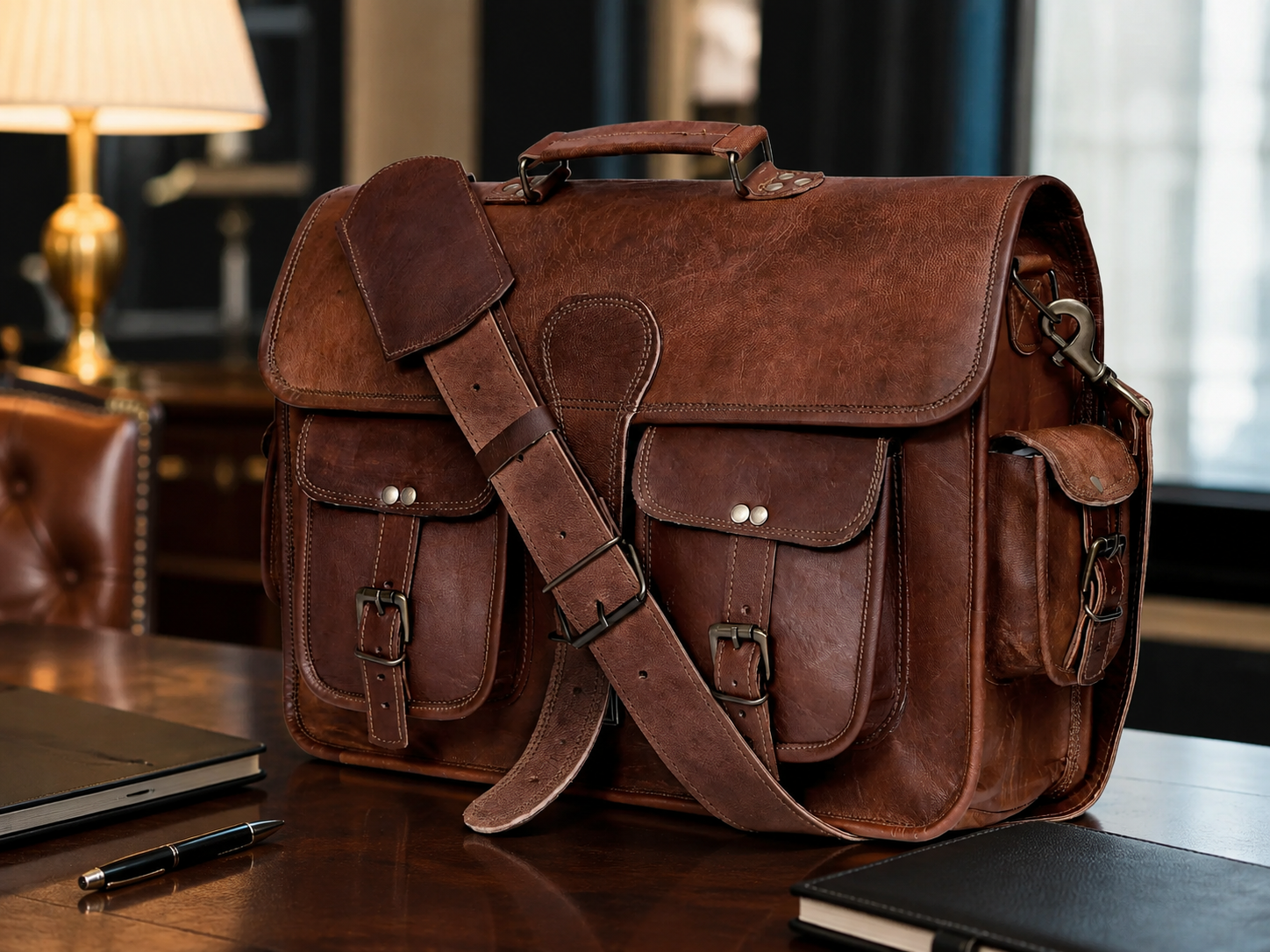 Full-Grain Leather Laptop Messenger Bag