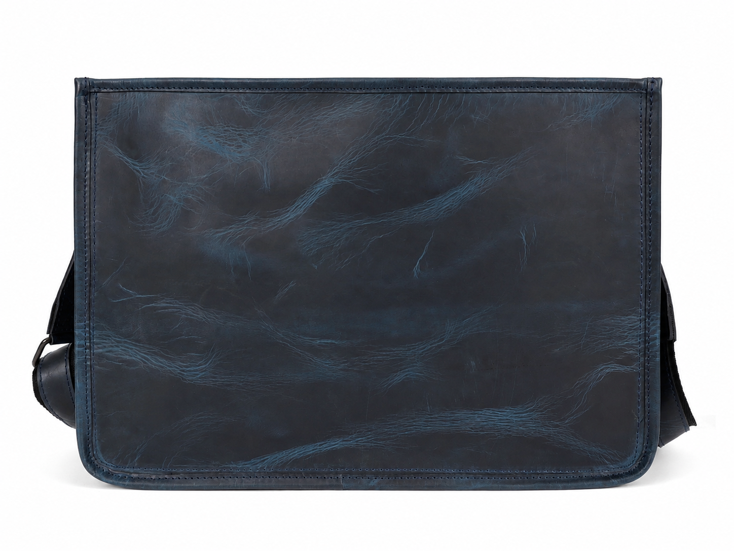 Blue Full-Grain Buffalo Leather Messenger Bag for Men