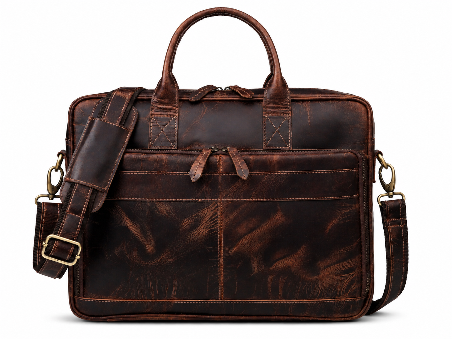 Austin Laptop Leather Briefcase - Burgundy