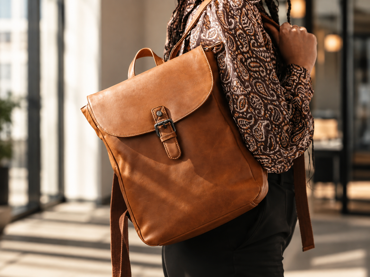 Leather Backpack Cognac Vermont