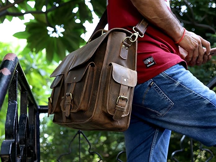 Vintage Full-Grain Buffalo Leather Laptop Messenger Bag