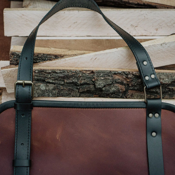 Heavy-Duty Brown Buffalo Leather Wood Carrier