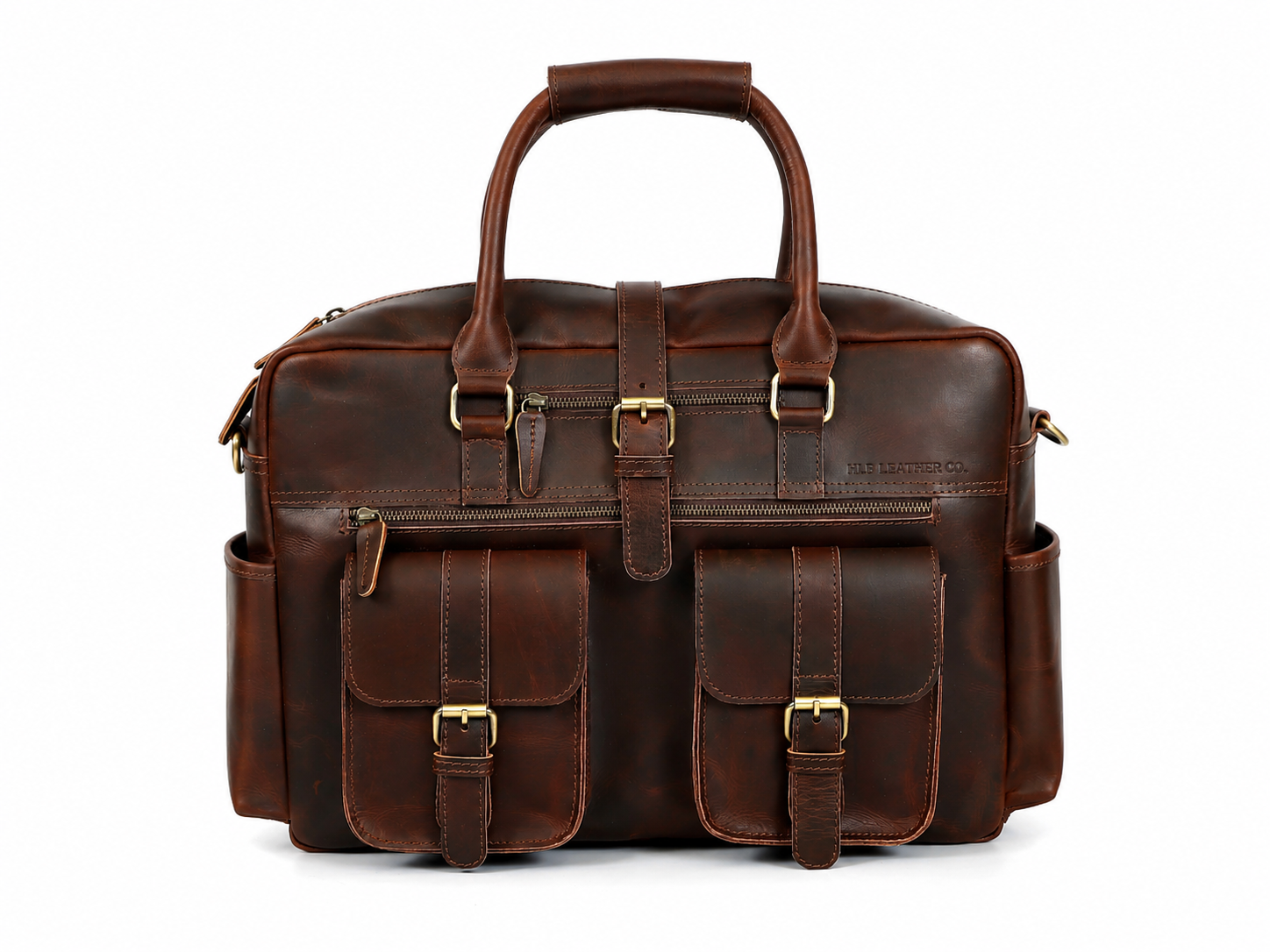 Blue Full-Grain Buffalo Leather Messenger Bag for Men