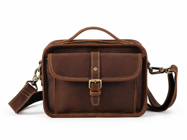 Vintage Full-Grain Leather Small Crossbody Satchel