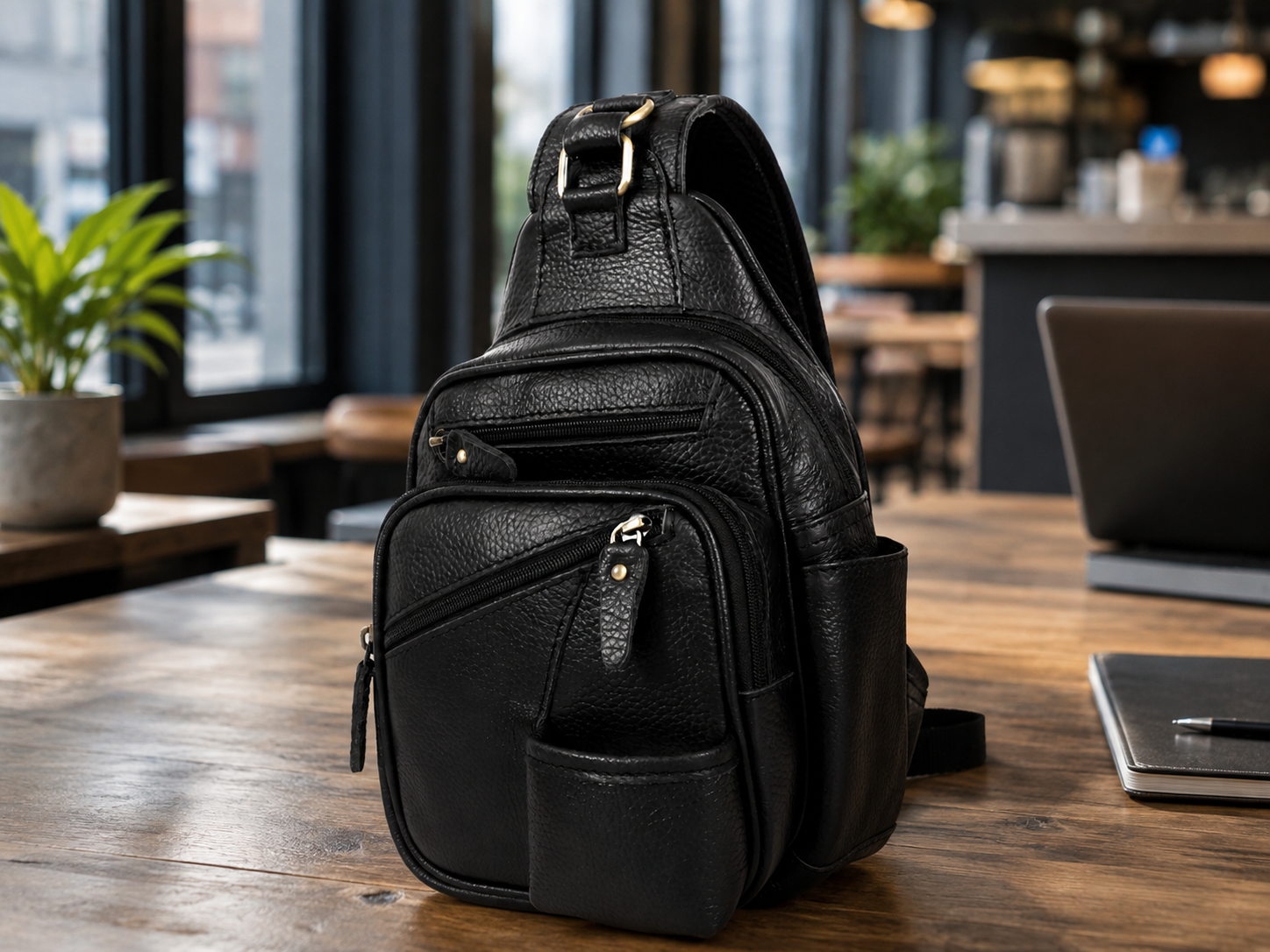 Hudson Black Leather Sling Bag