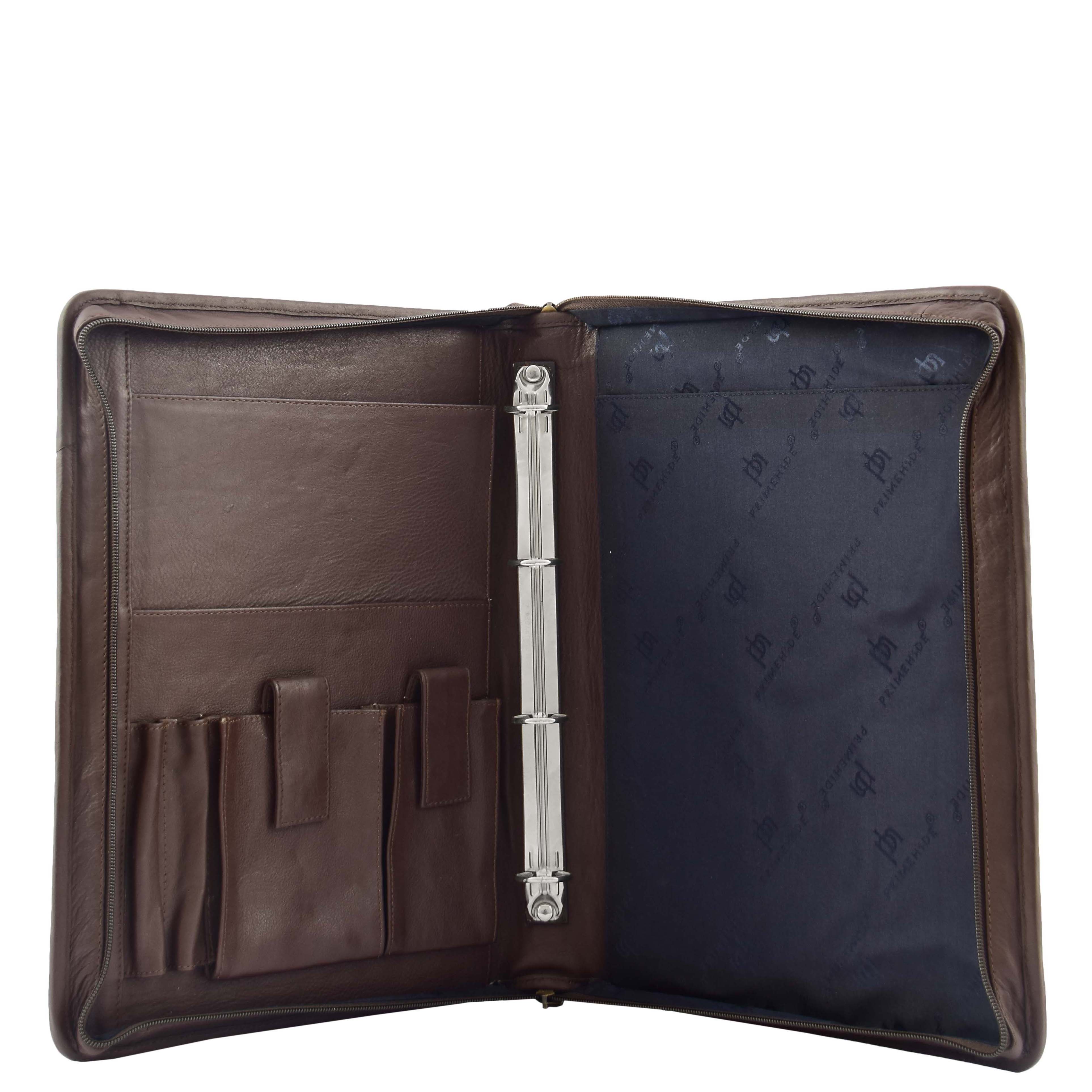 Real Leather Portfolio Case with Carry Handle HL49 Brown