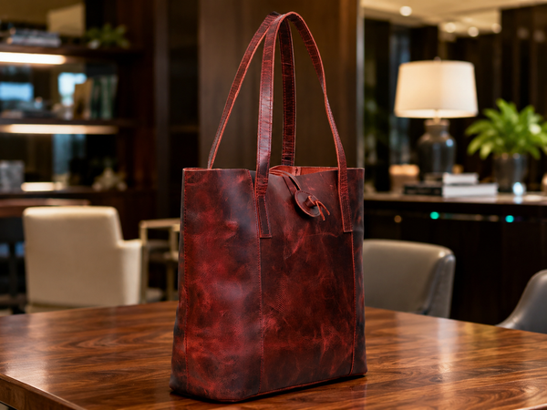 HLB Leather Tote Bag - Red