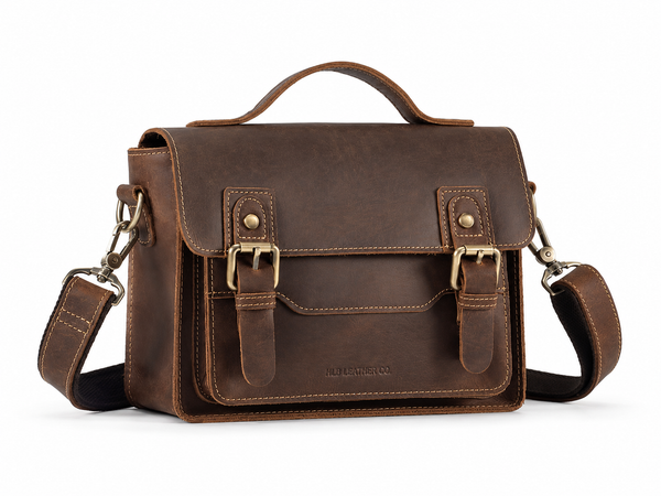 Unisex Full-Grain Leather Messenger Satchel – Compact iPad Mini Crossbody Bag