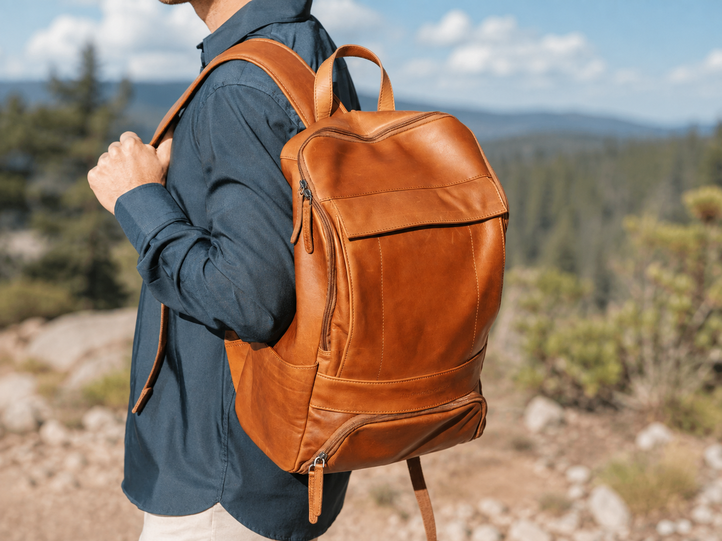 Leather Laptop Backpack Cognac Rich