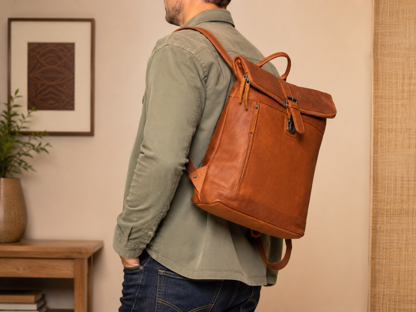 Leather Laptop Backpack Cognac Larsson