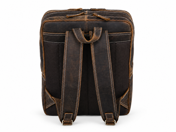 Vegetable-Tanned Leather Laptop Backpack with Extra-Wide Straps