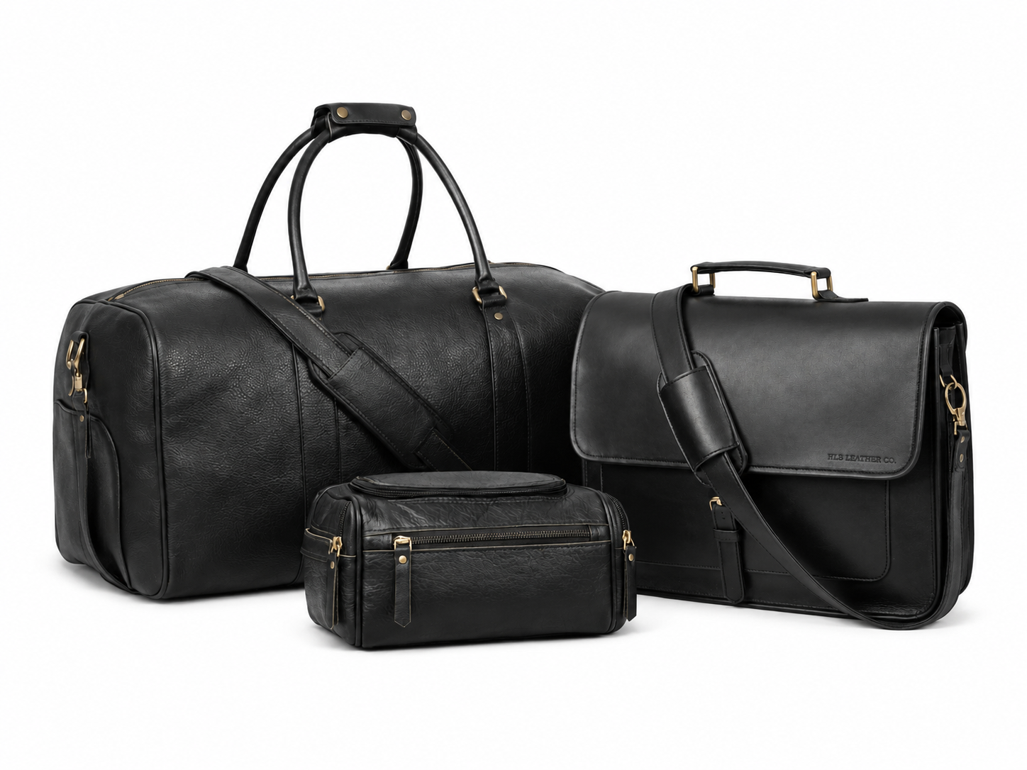 Premium Black Leather Travel & Work 3-Piece Set