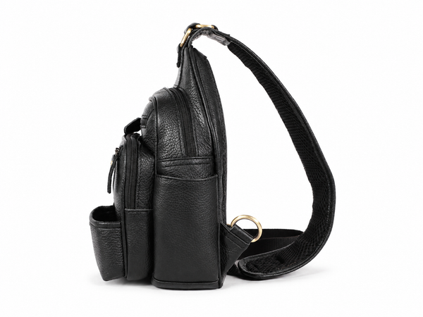 Hudson Black Leather Sling Bag