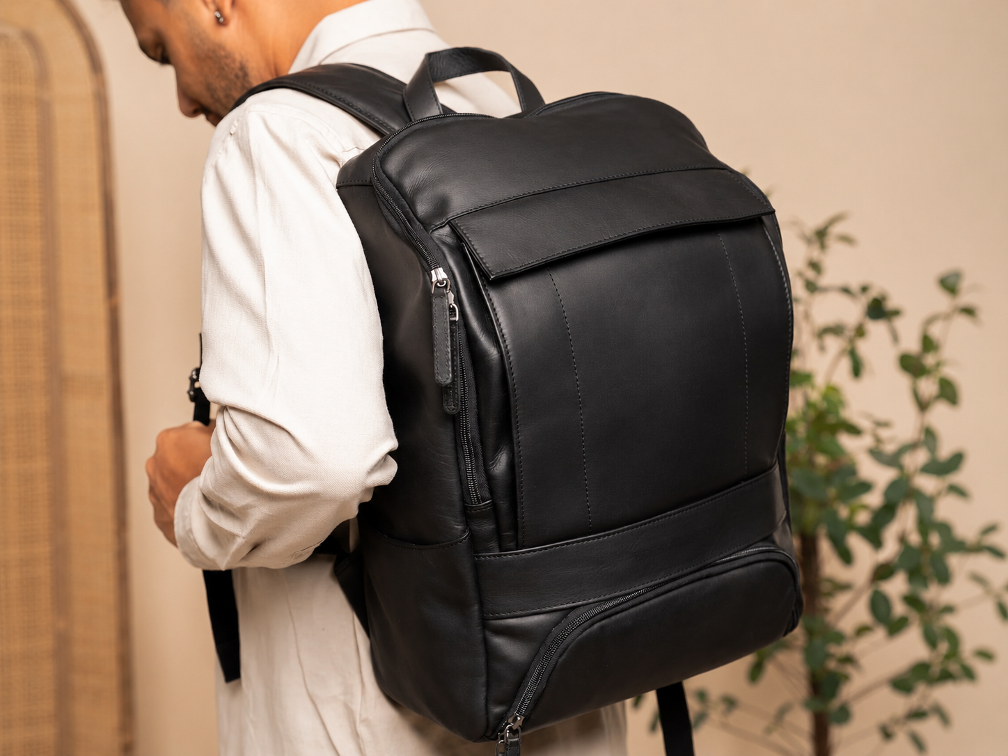 Leather Laptop Backpack Black Rich