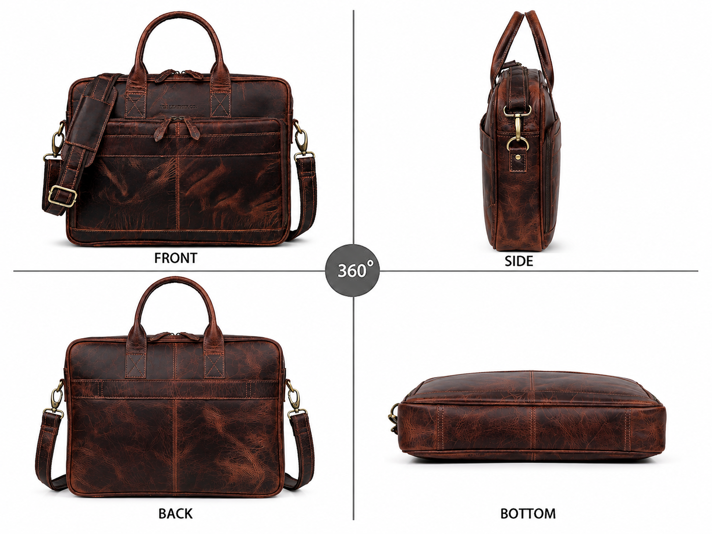 Austin Laptop Leather Briefcase - Burgundy