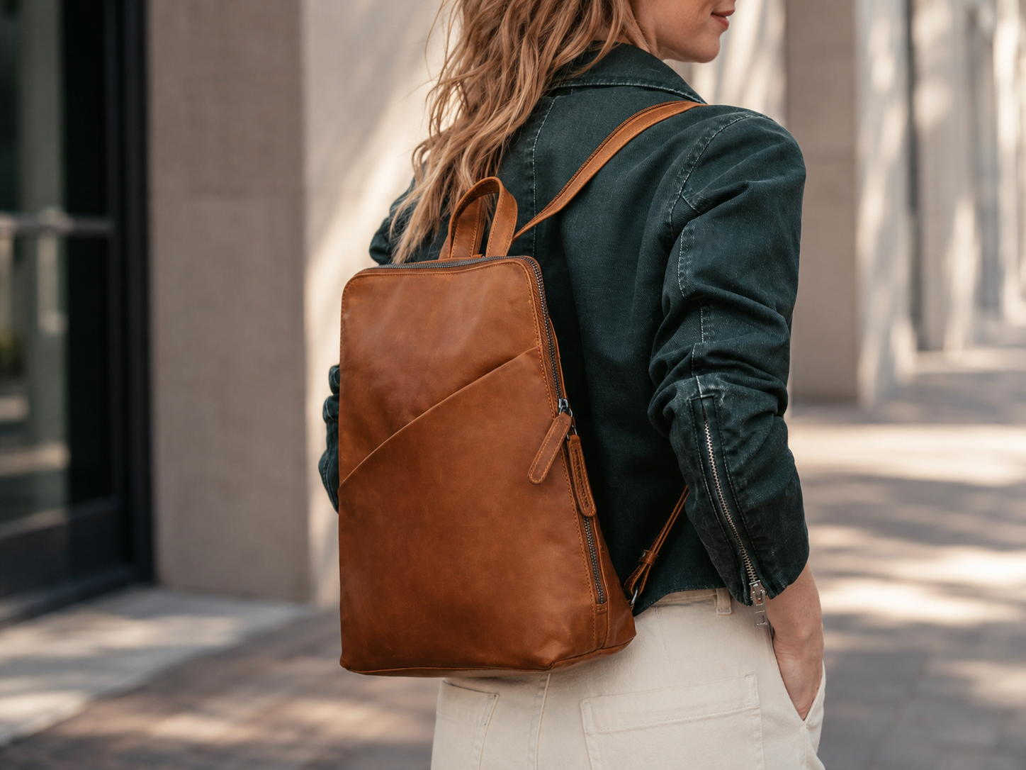 Leather Backpack Cognac Amanda