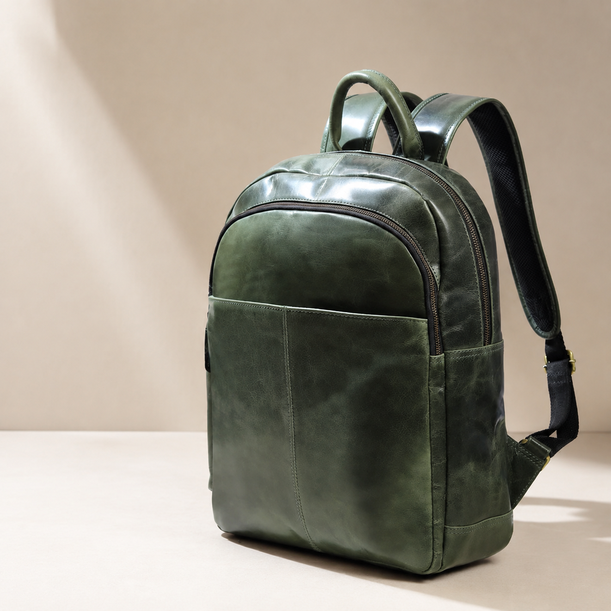 Luxury Italian Leather Backpack, Green