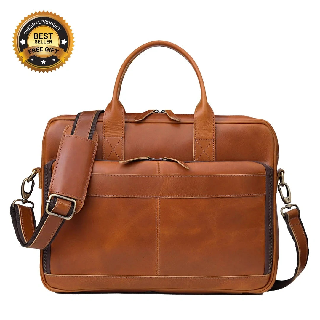 Austin Laptop Leather Briefcase - Tan