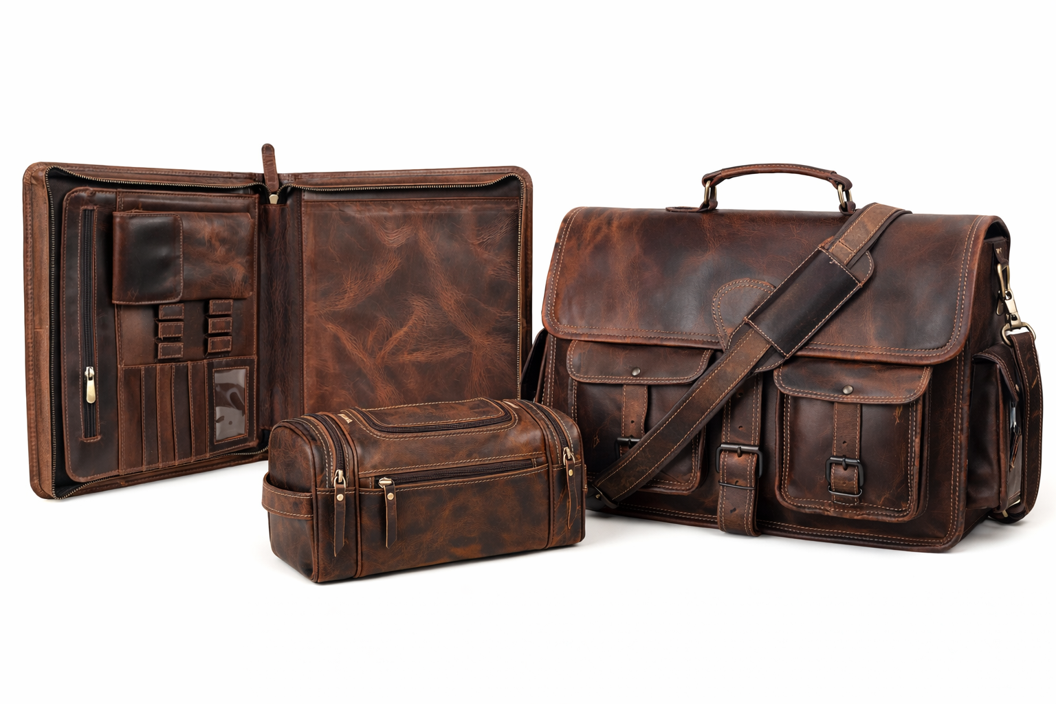 Premium Buffalo Leather Business Essentials Combo Set