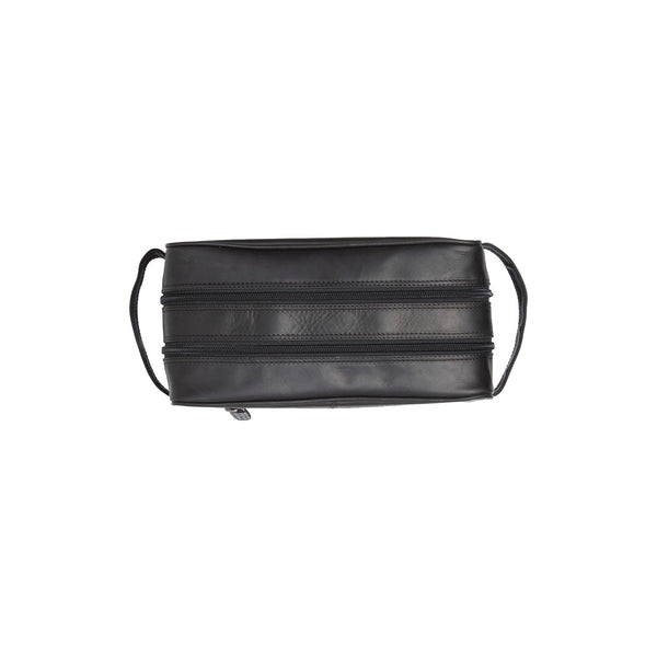 Black Wax Pull-Up Leather Toiletry Bag – Compact Travel Dopp Kit