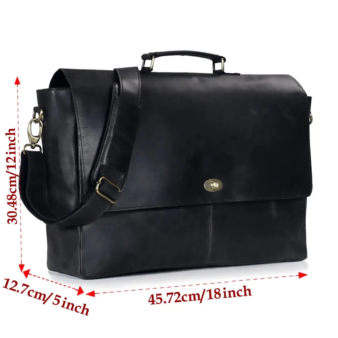 Black Full-Grain Buffalo Leather Messenger Bag