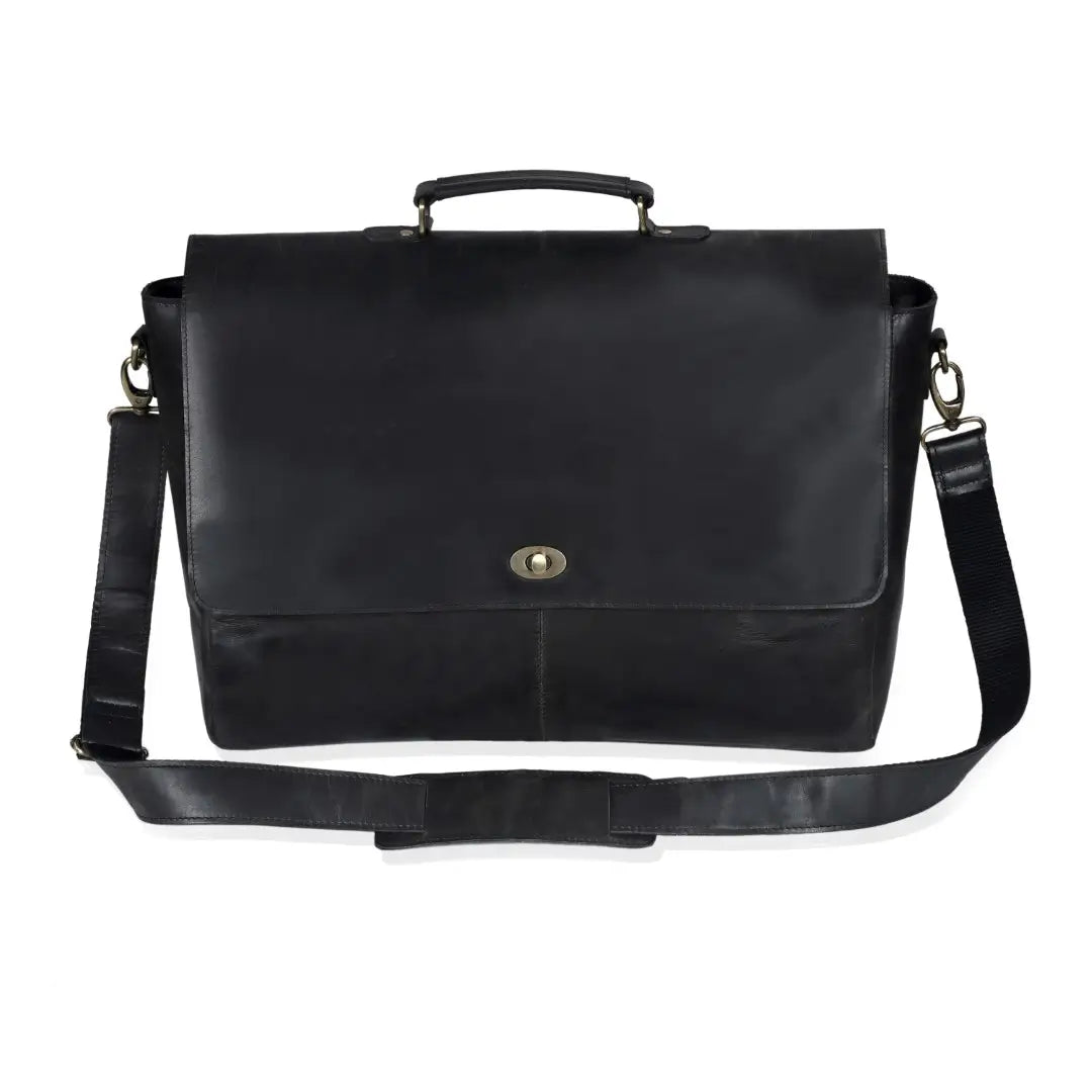Black Full-Grain Buffalo Leather Messenger Bag