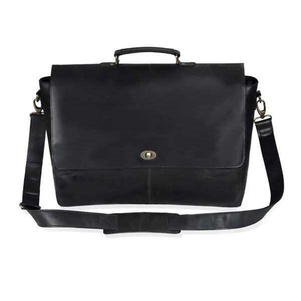 Black Full-Grain Buffalo Leather Messenger Bag